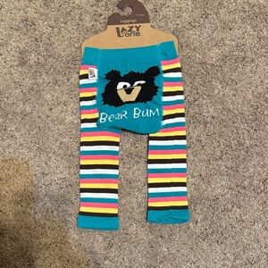 Lazy One Striped Bear Bum Leggings - Teal and Multicolor. Size 6-12 months.